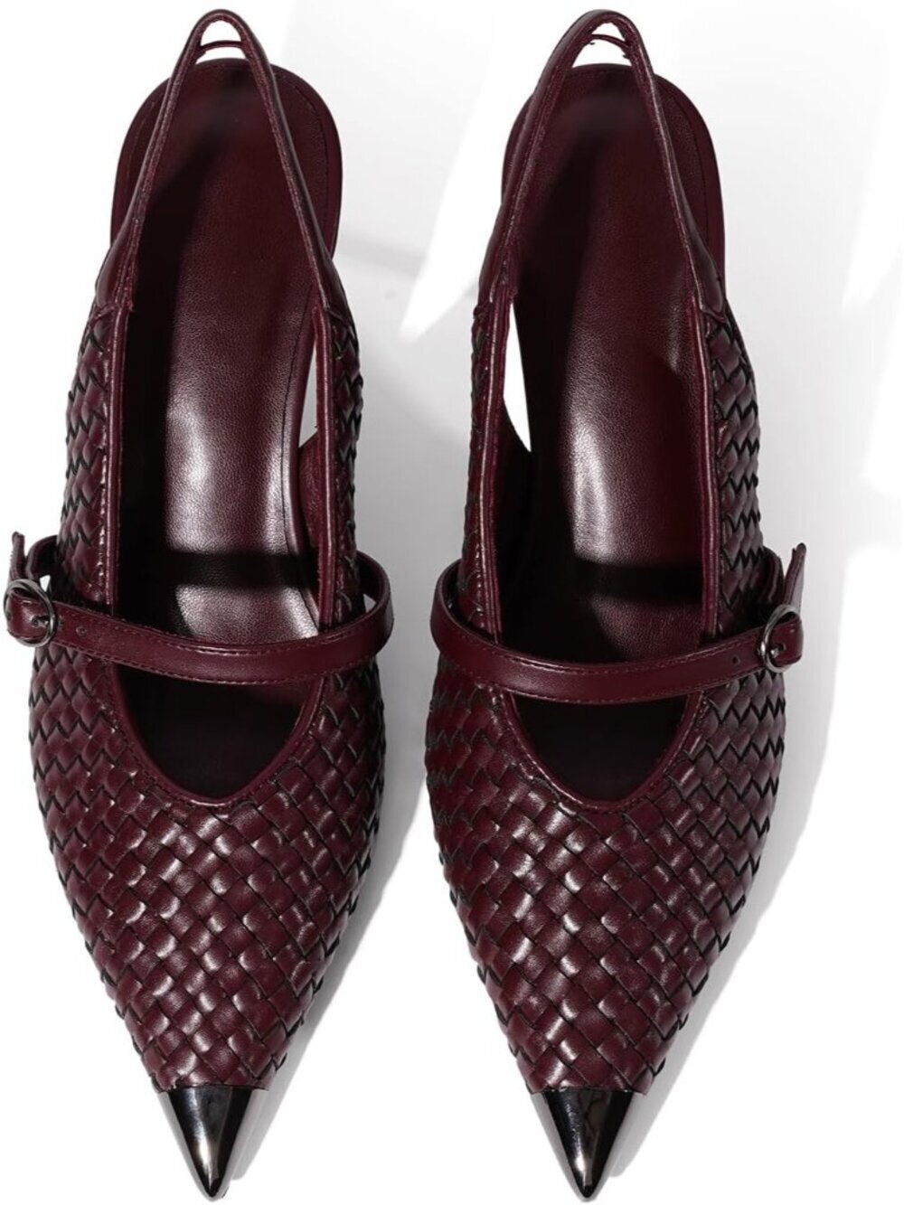 Women's Burgundy Slingback Stiletto Heels Closed Pointed Toe Buckle Strap Shoes
